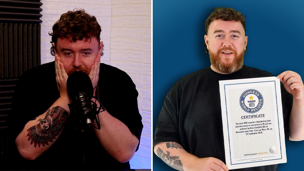 Split image of Ross from Cultaholic with his head in his hands and also holding a Guinness World Records certificate