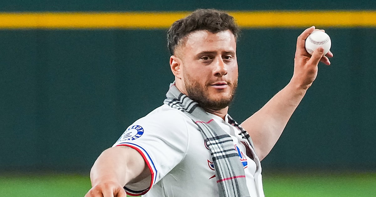 AEW star MJF throws out first pitch at Rangers-Red Sox opening day