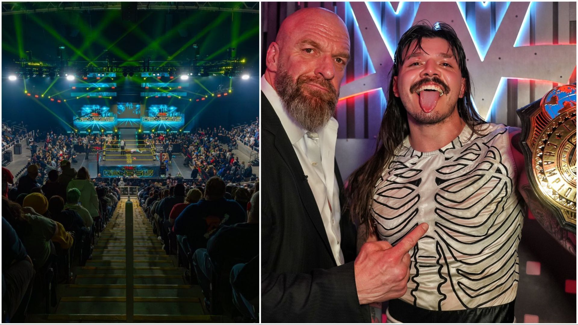 Fans at TNA Genesis 2025, Triple H and Dominik Mysterio at WrestleMania 41
