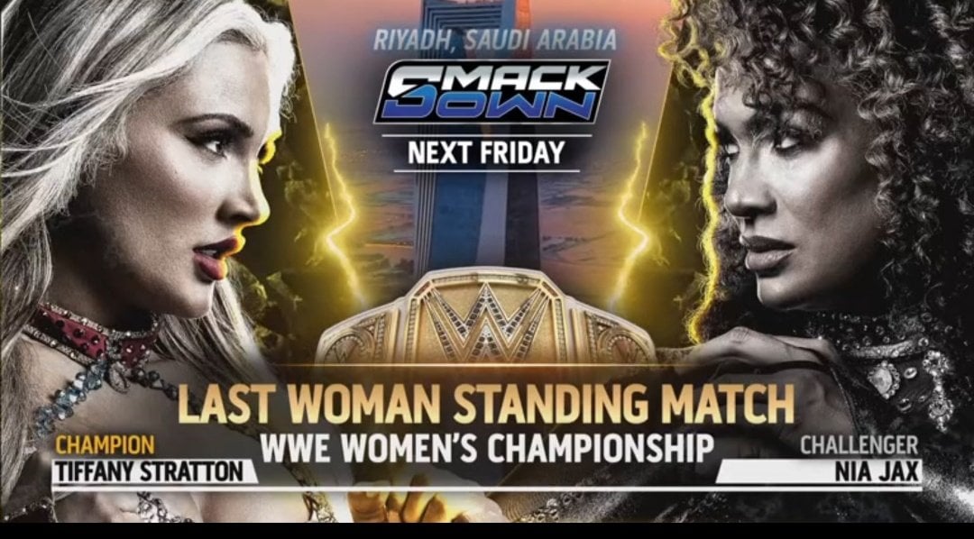A WWE SmackDown preview graphic for June 27, 2025 in Riyadh, Saudi Arabia.