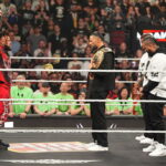 LAS VEGAS, NEVADA - APRIL 20: Jacob Fatu face off against Roman Reigns, Jey Uso, and Jimmy Uso during Monday Night RAW at T-Mobile Arena on April 20, 2026 in Las Vegas, Nevada. (Photo by Georgiana Dallas/WWE via Getty Images)