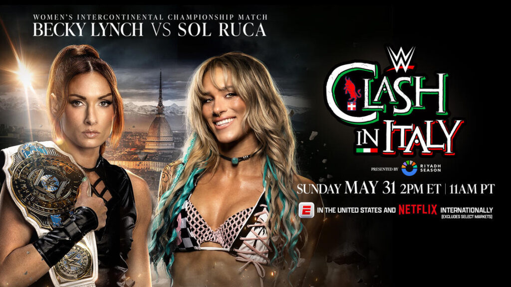 Sol Ruca vs Becky Lynch poster for Clash In Italy