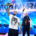 KNOXVILLE, TENNESSEE - MAY 11: Roman Reigns with Jimmy Uso make's his entrance during RAW at Thompson-Boling Arena on May 11, 2026 in Knoxville, Tennessee. (Photo by Michael Owens/WWE via Getty Images)