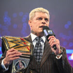FORT WORTH, TEXAS - APRIL 24: Undisputed WWE Champion Cody Rhodes speaks during SmackDown at Dickies Arena on April 24, 2026 in Fort Worth, Texas. (Photo by Michael Marques/WWE via Getty Images)