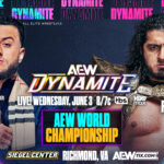 MJF vs Rush AEW World Championship match graphic for AEW Dynamite June 3, 2026 in Richmond, Virginia